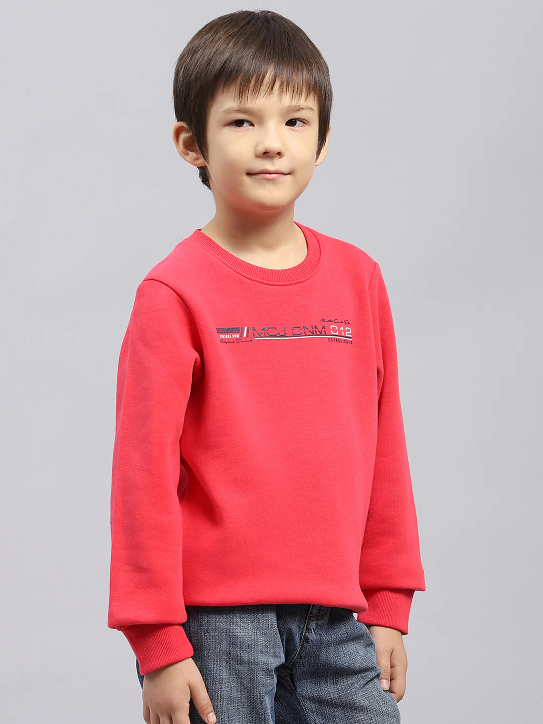 Boys Pink Printed Round Neck Full Sleeve Sweatshirt - Image 4