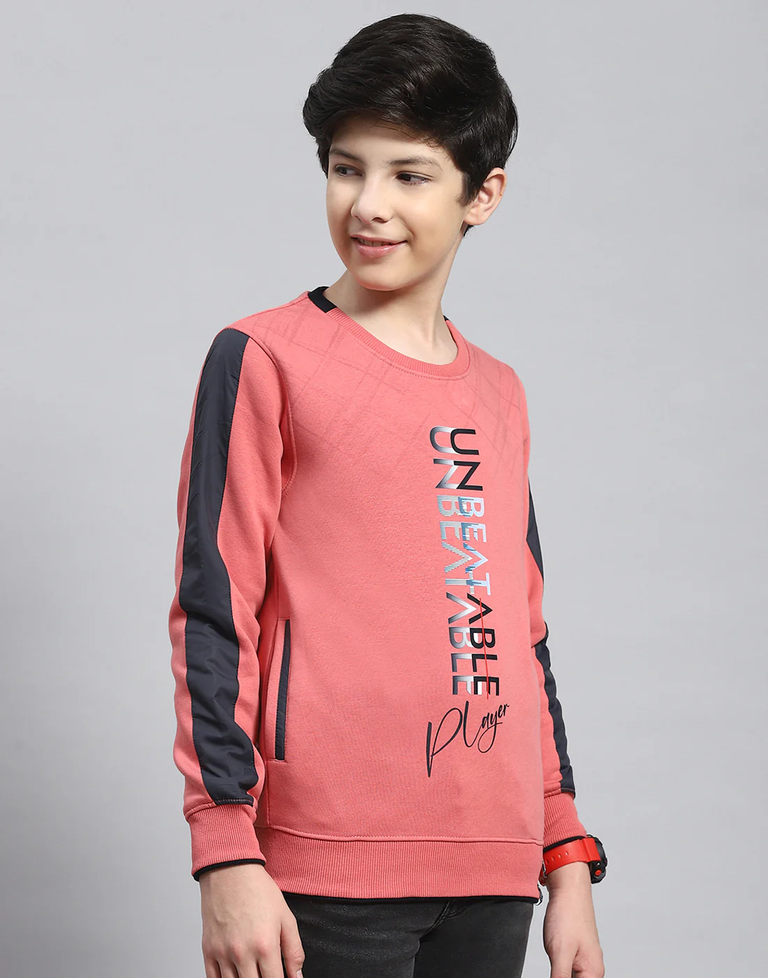 Boys Pink Printed Round Neck Full Sleeve Sweatshirt - Image 4