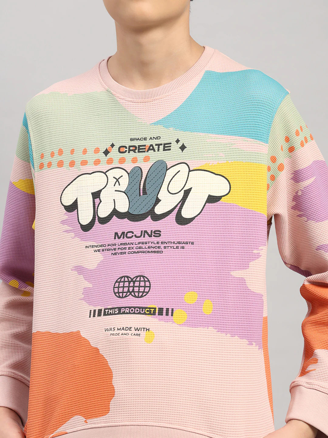 Boys Pink Printed Round Neck Full Sleeve Sweatshirt - Image 6
