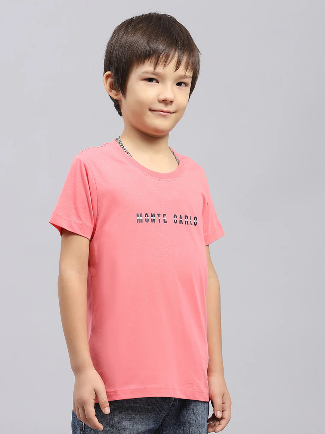 Boys Pink Printed Round Neck Half Sleeve T-Shirt - Image 4