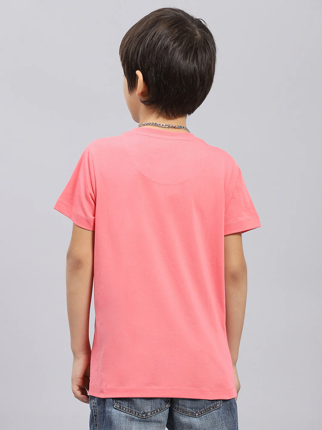 Boys Pink Printed Round Neck Half Sleeve T-Shirt - Image 5