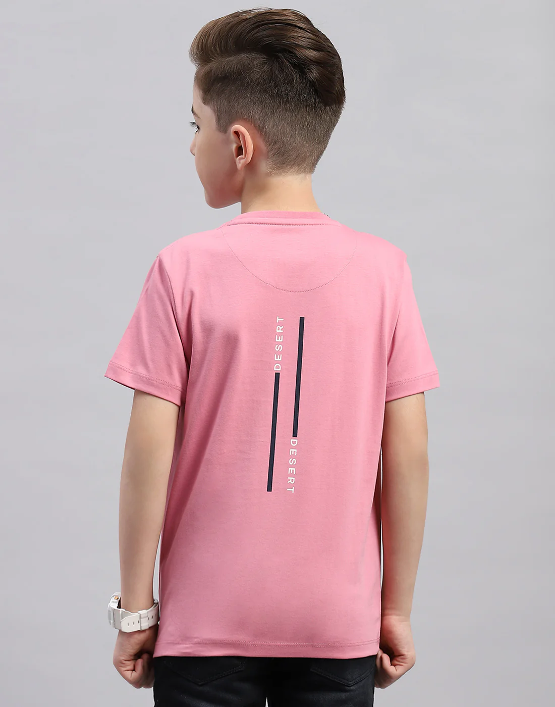 Boys Pink Printed Round Neck Half Sleeve T-Shirt - Image 5