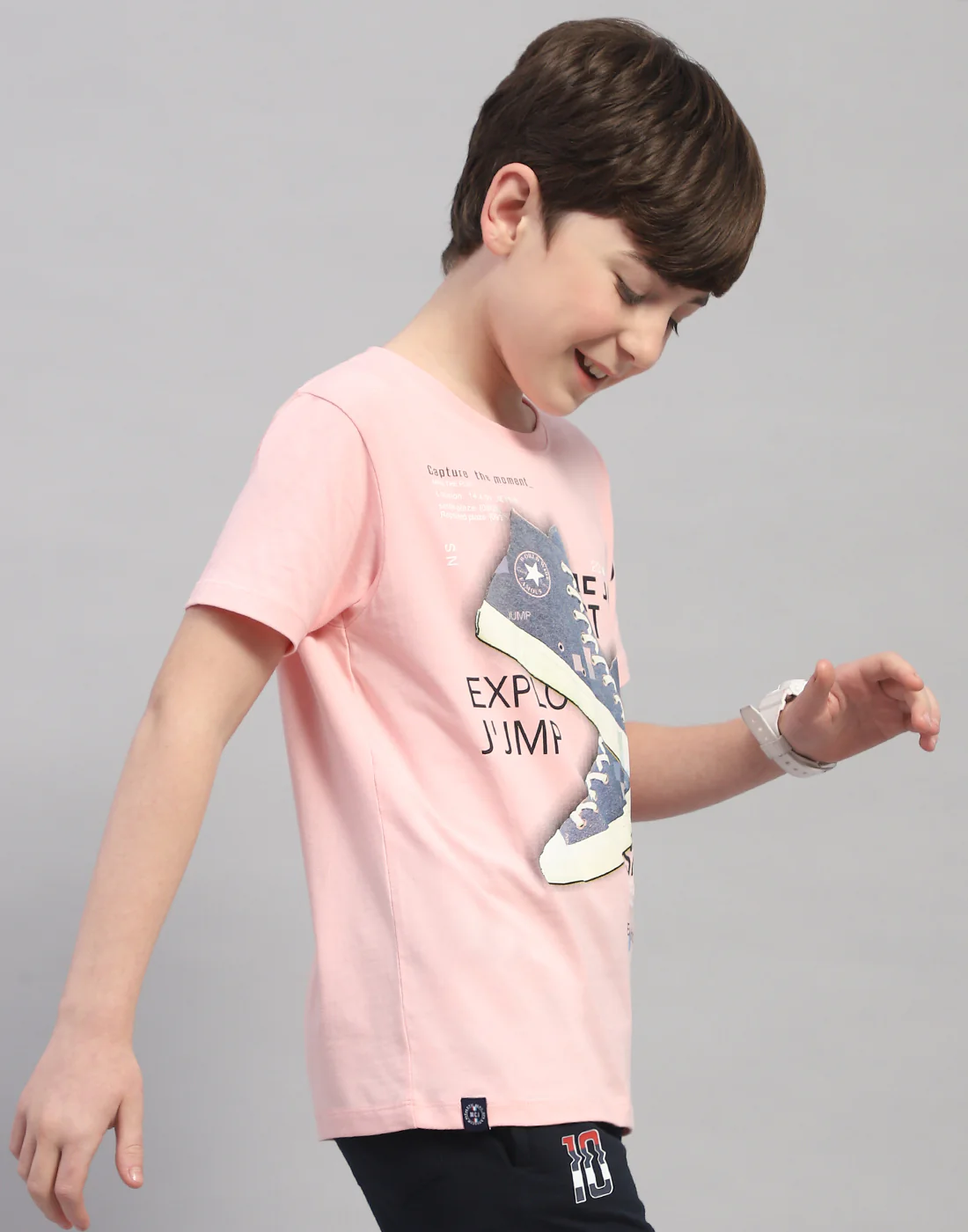 Boys Pink Printed Round Neck Half Sleeve T-Shirt - Image 4
