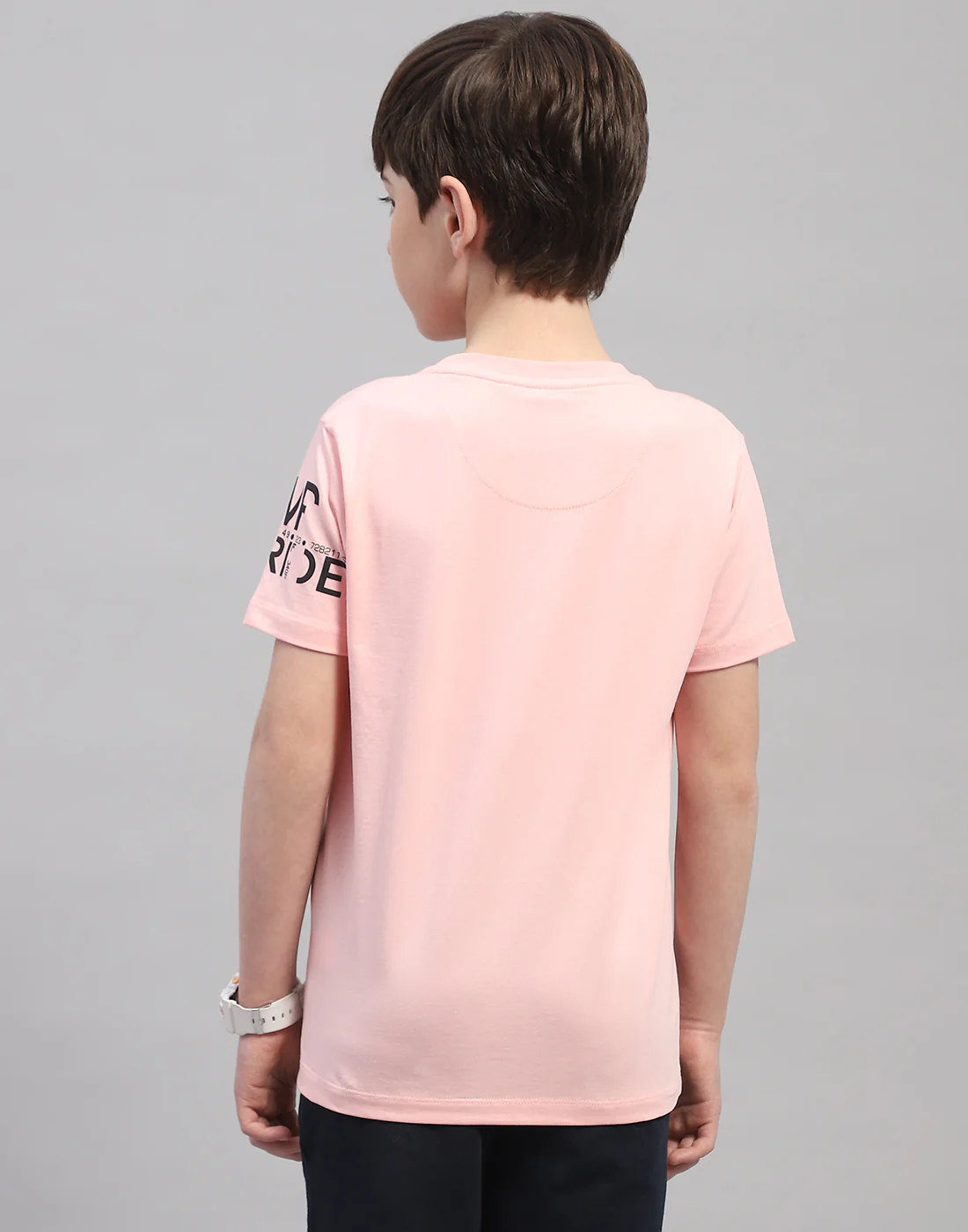 Boys Pink Printed Round Neck Half Sleeve T-Shirt - Image 5