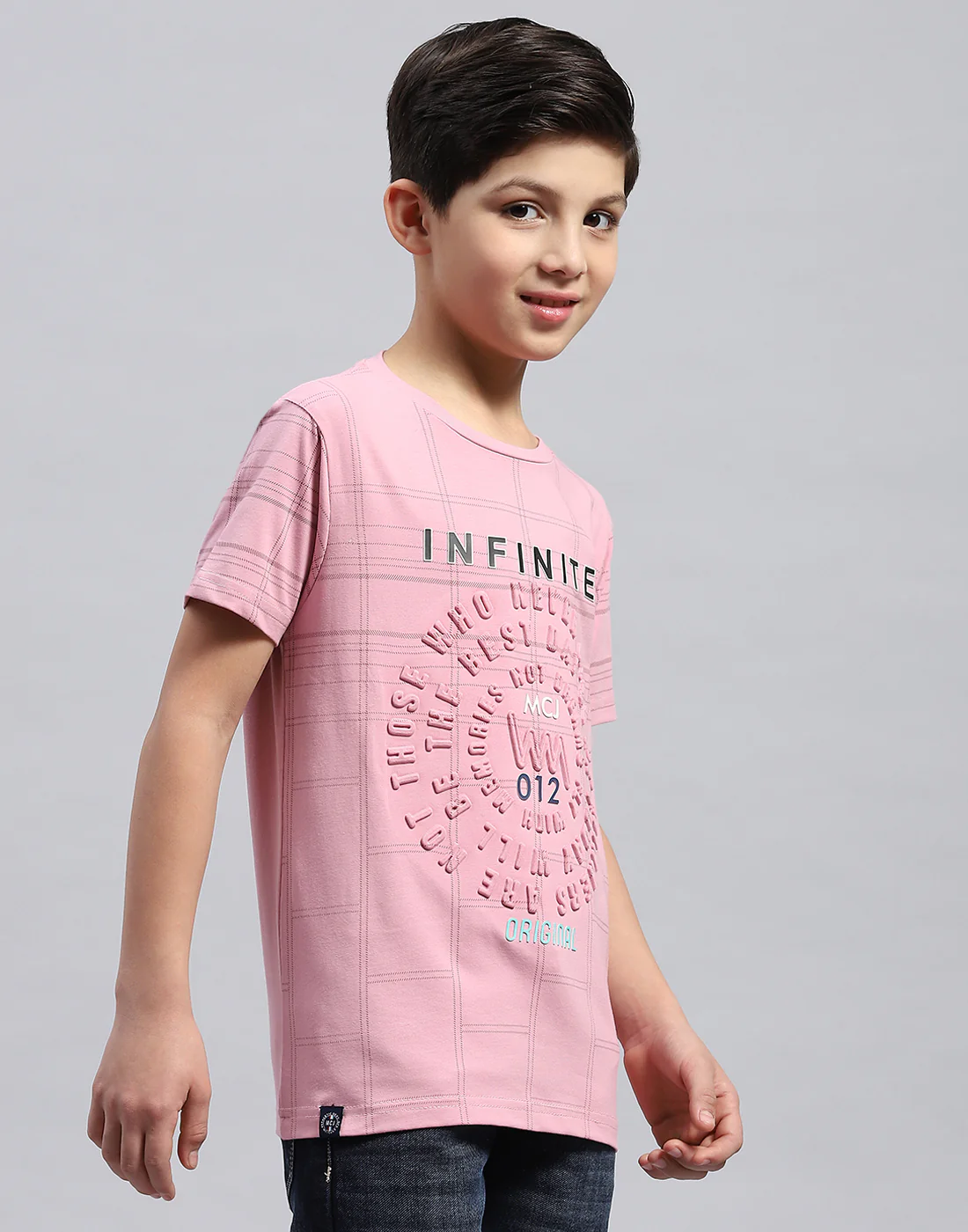 Boys Pink Printed Round Neck Half Sleeve T-Shirt - Image 4