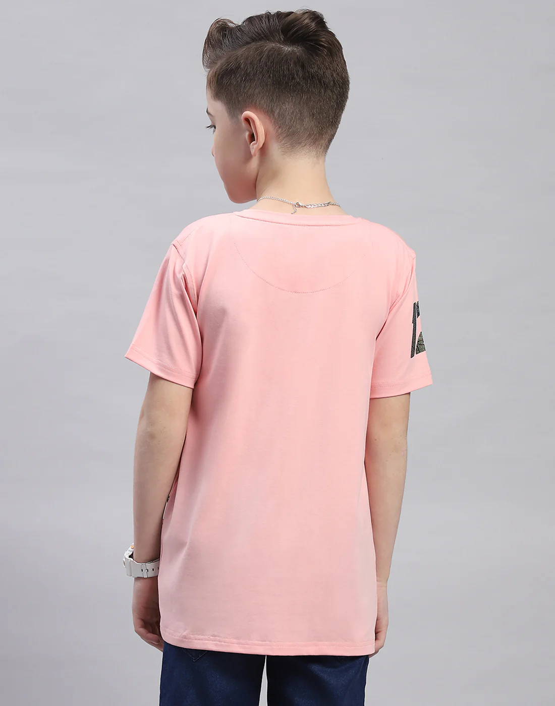 Boys Pink Printed Round Neck Half Sleeve T-Shirt - Image 5