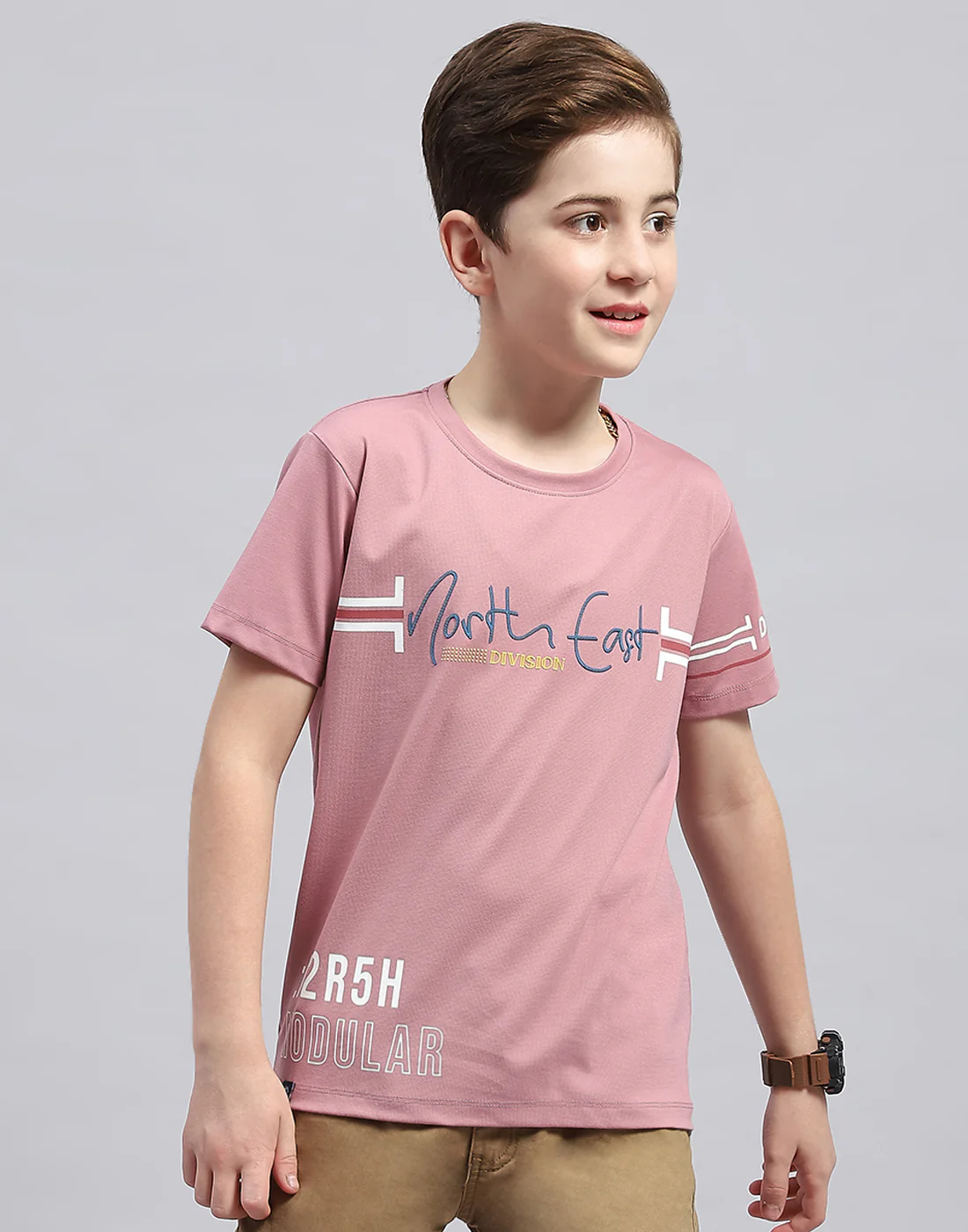Boys Pink Printed Round Neck Half Sleeve T-Shirt - Image 2