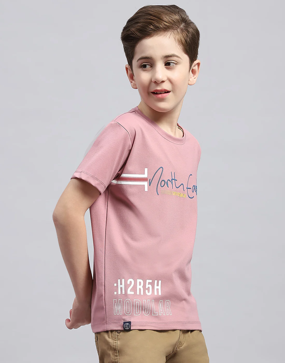 Boys Pink Printed Round Neck Half Sleeve T-Shirt - Image 4