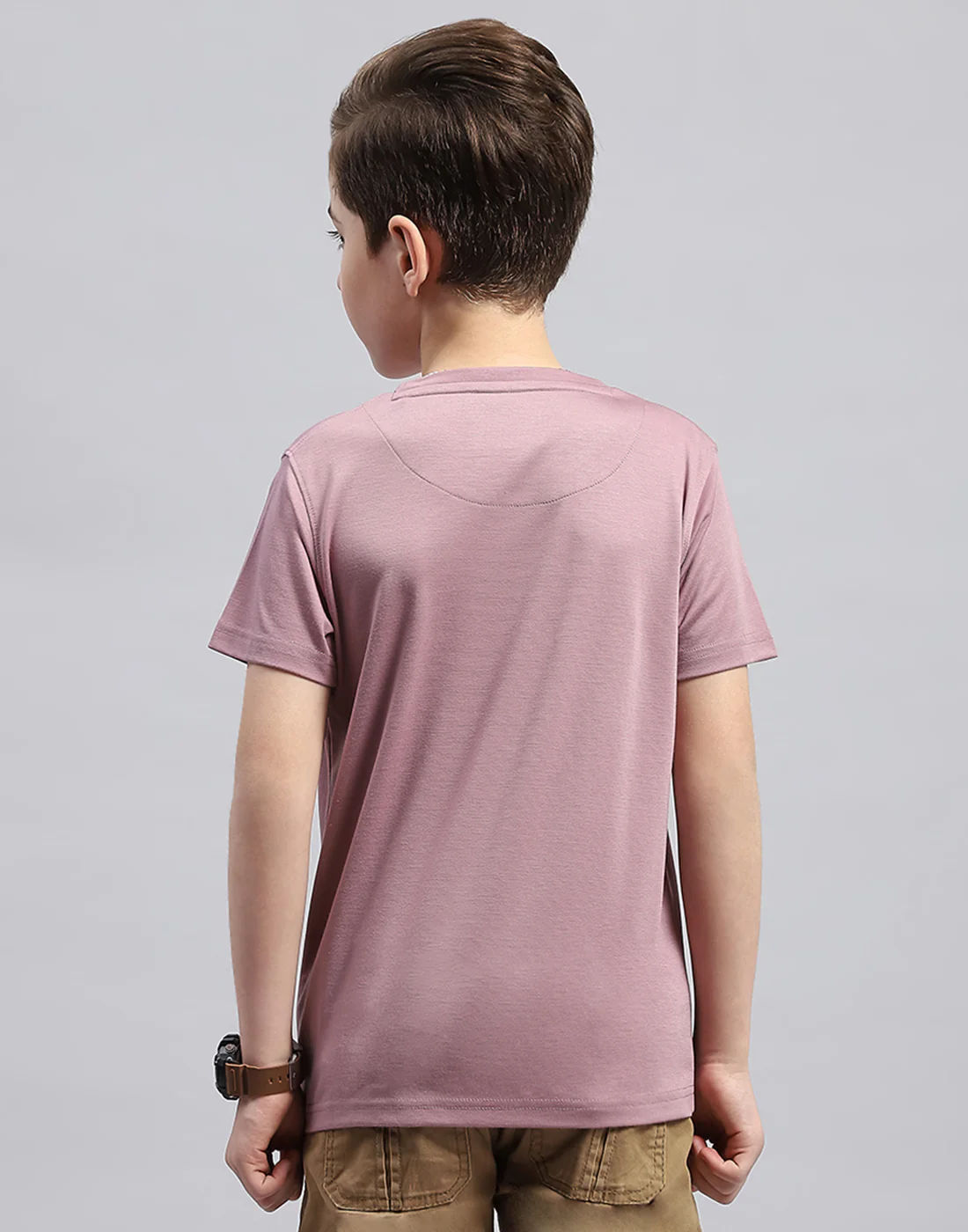 Boys Pink Printed Round Neck Half Sleeve T-Shirt - Image 5