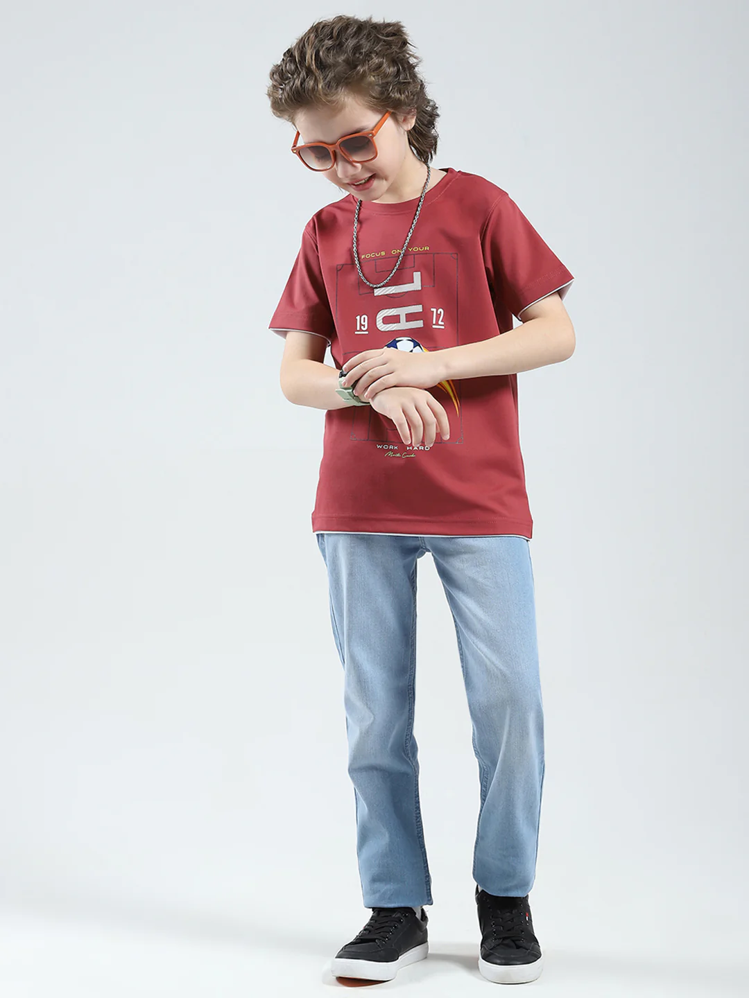 Boys Pink Printed Round Neck Half Sleeve T-Shirt - Image 2