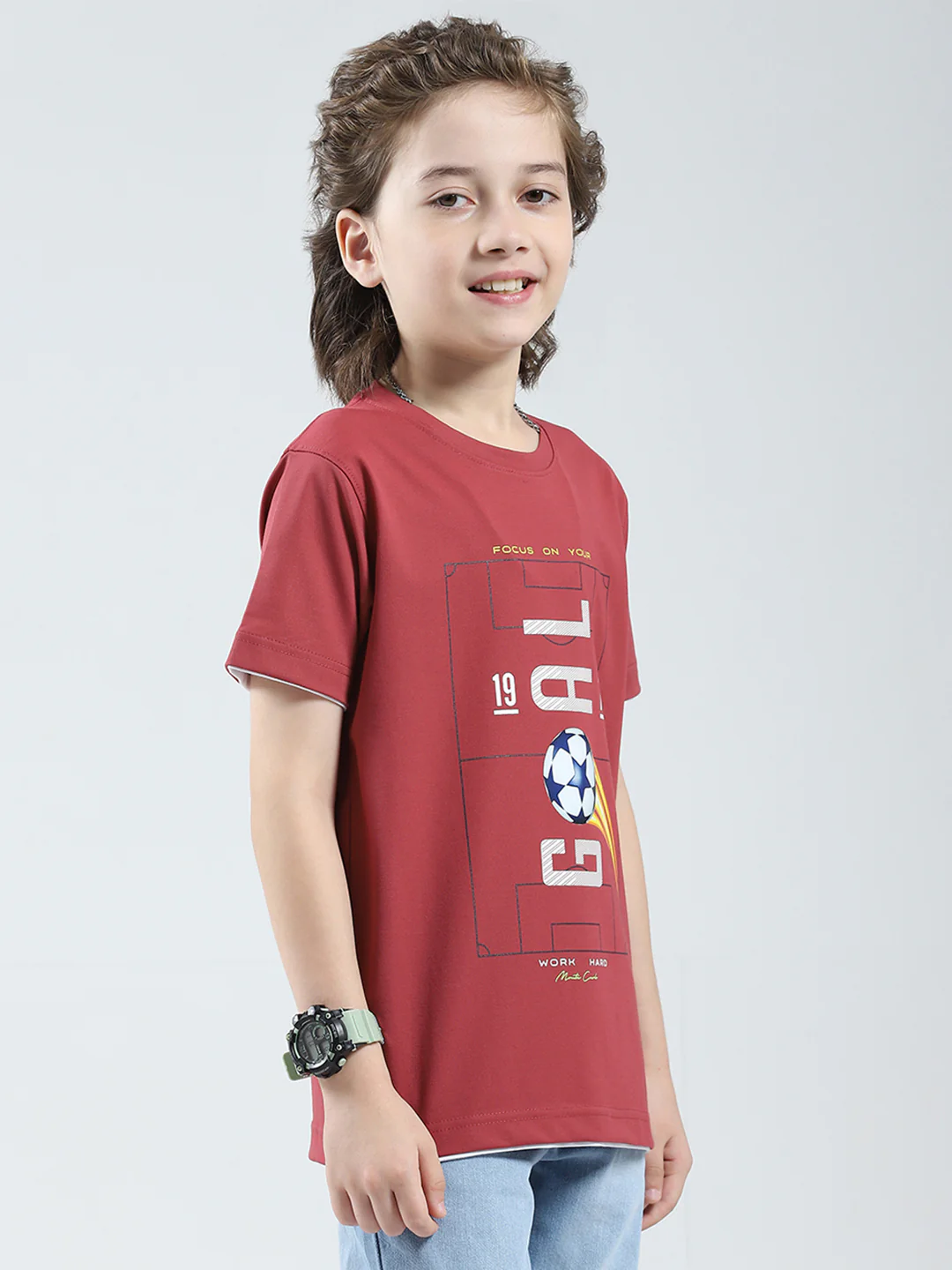 Boys Pink Printed Round Neck Half Sleeve T-Shirt - Image 4