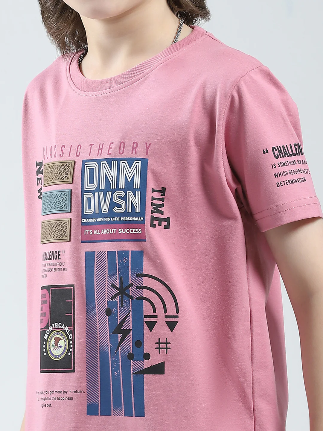 Boys Pink Printed Round Neck Half Sleeve T-Shirt - Image 6