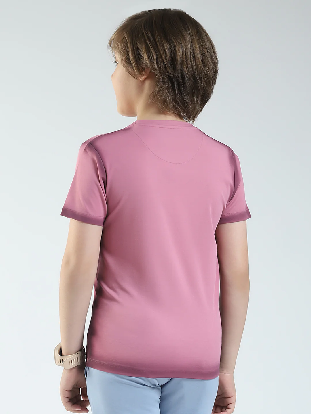 Boys Pink Printed Round Neck Half Sleeve T-Shirt - Image 5