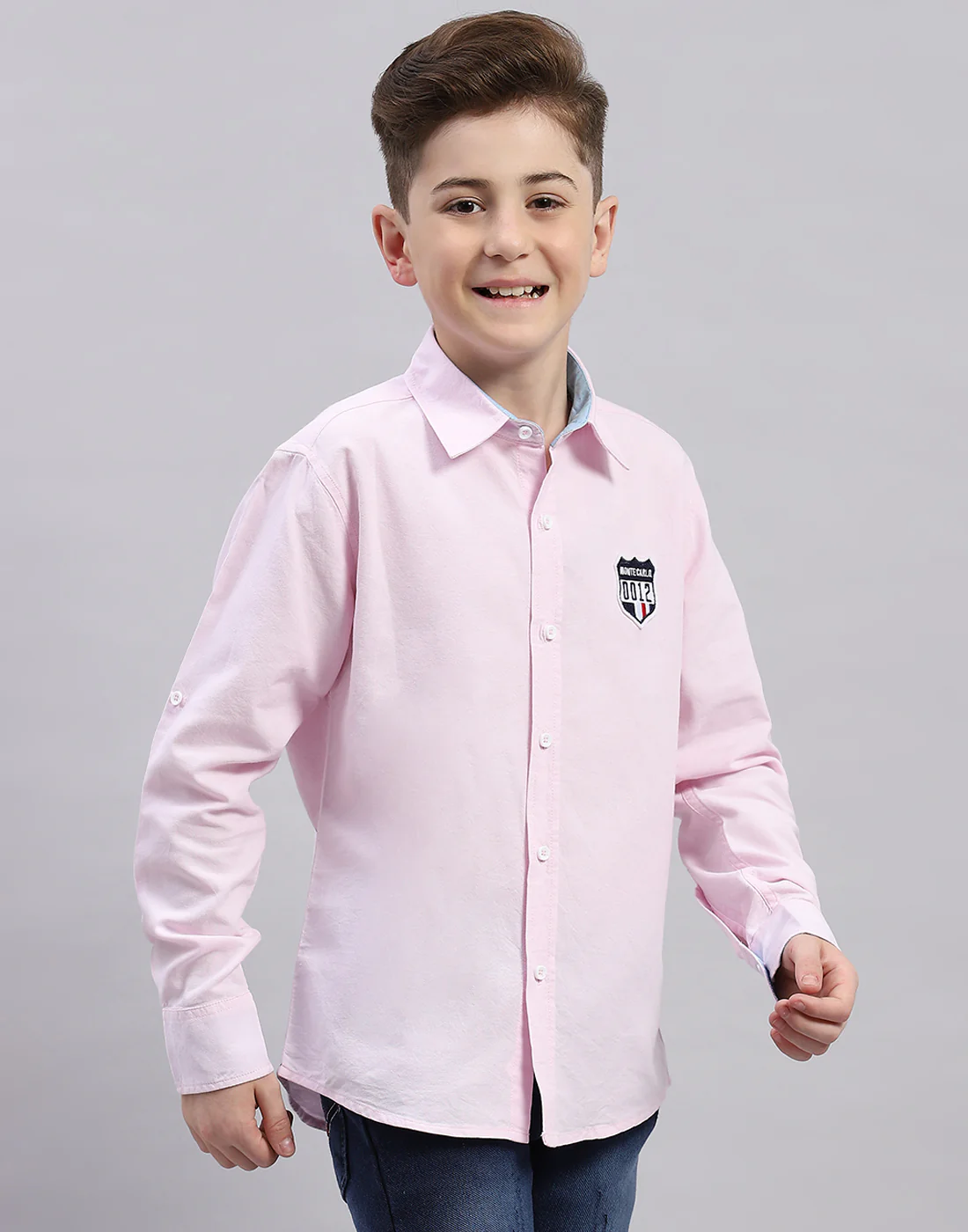 Boys Pink Solid Collar Half Sleeve Shirt - Image 4