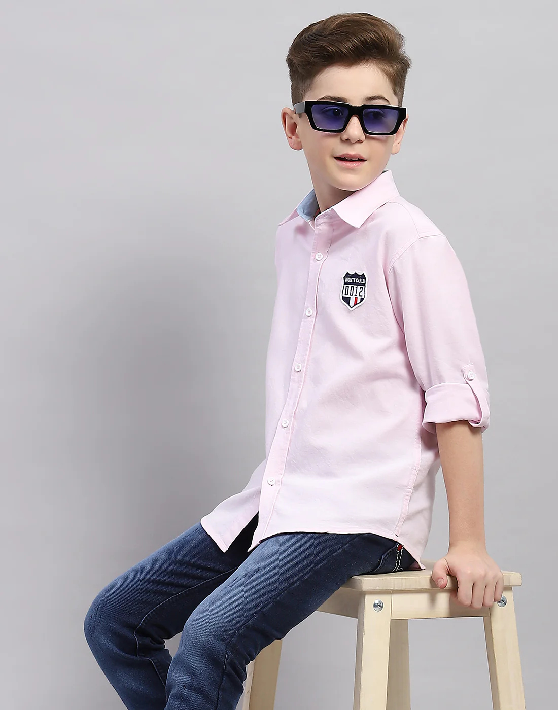 Boys Pink Solid Collar Half Sleeve Shirt - Image 6