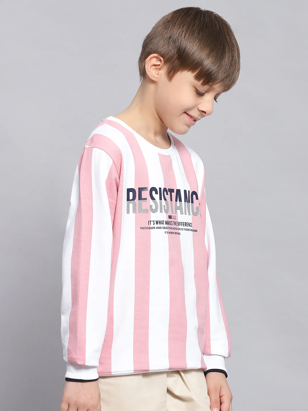 Boys Pink Stripe Round Neck Full Sleeve Sweatshirt - Image 4