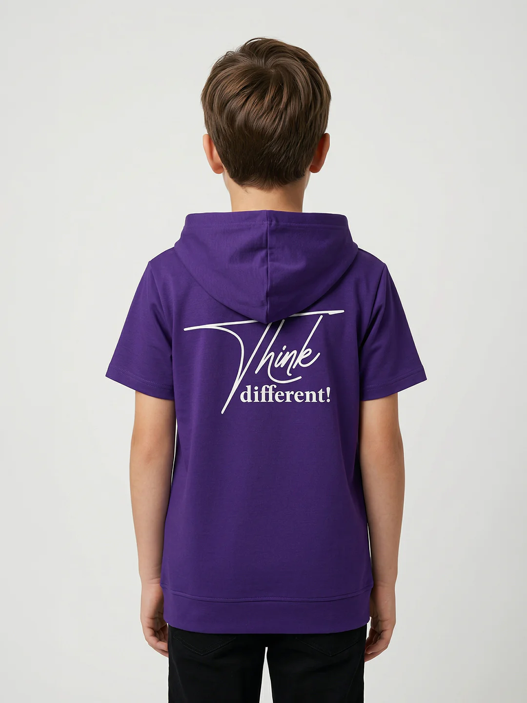 Boys Purple Printed Hooded Half Sleeve T-Shirt - Image 6