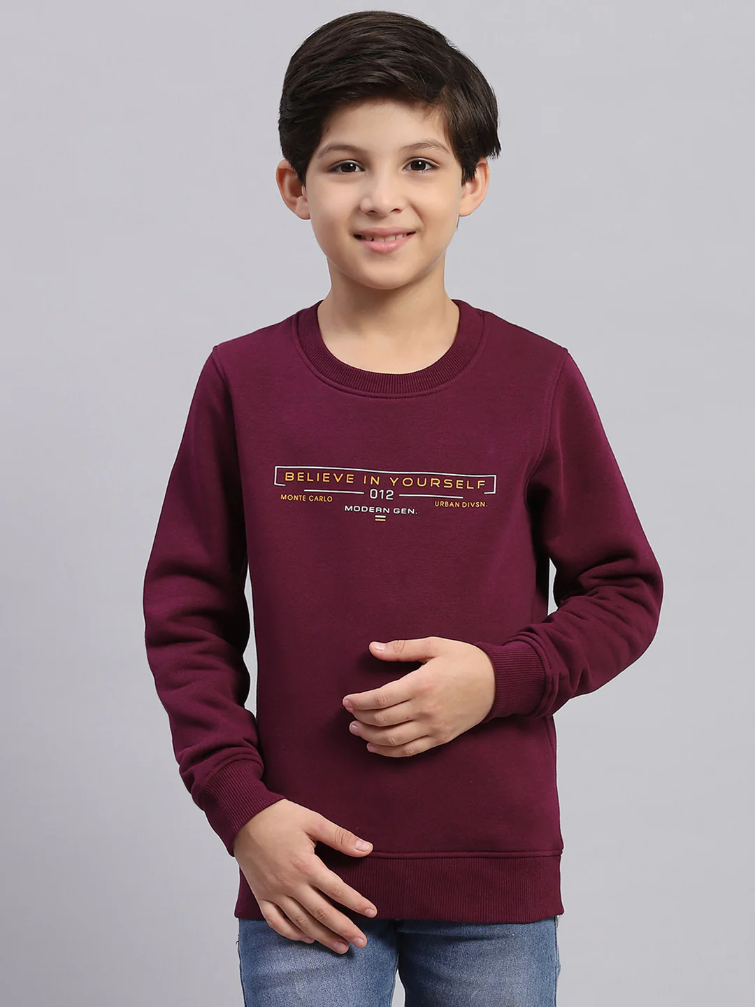Boys Purple Printed Round Neck Full Sleeve Sweatshirt - Image 2