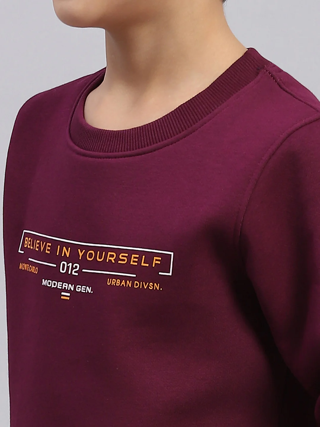 Boys Purple Printed Round Neck Full Sleeve Sweatshirt - Image 6