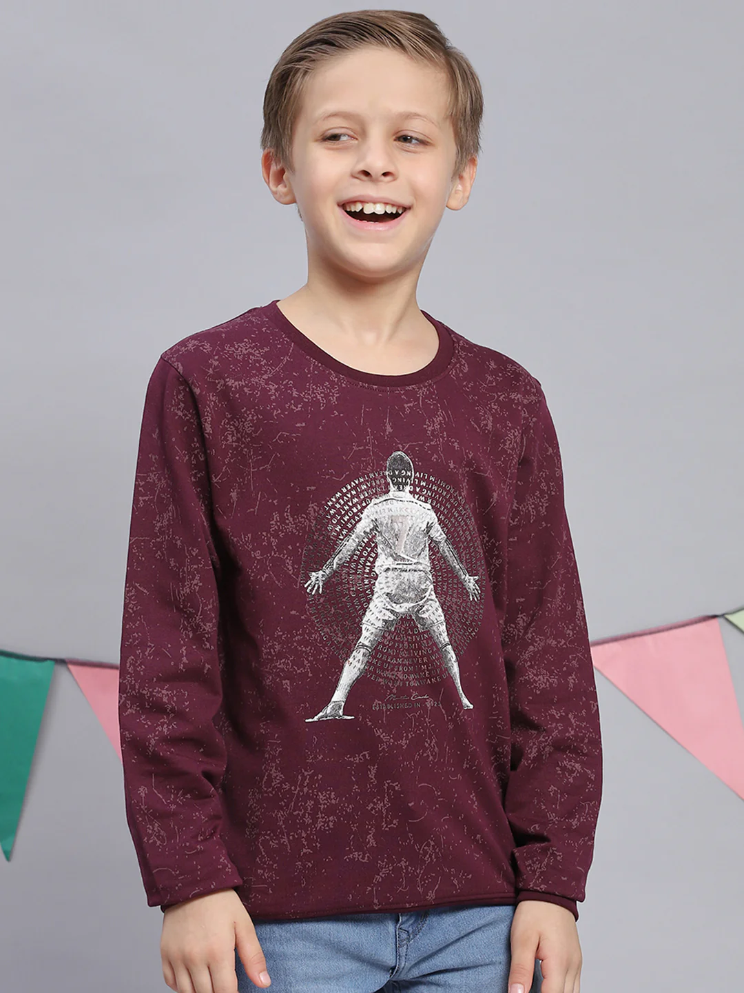 Boys Purple Printed Round Neck Full Sleeve Sweatshirt - Image 2