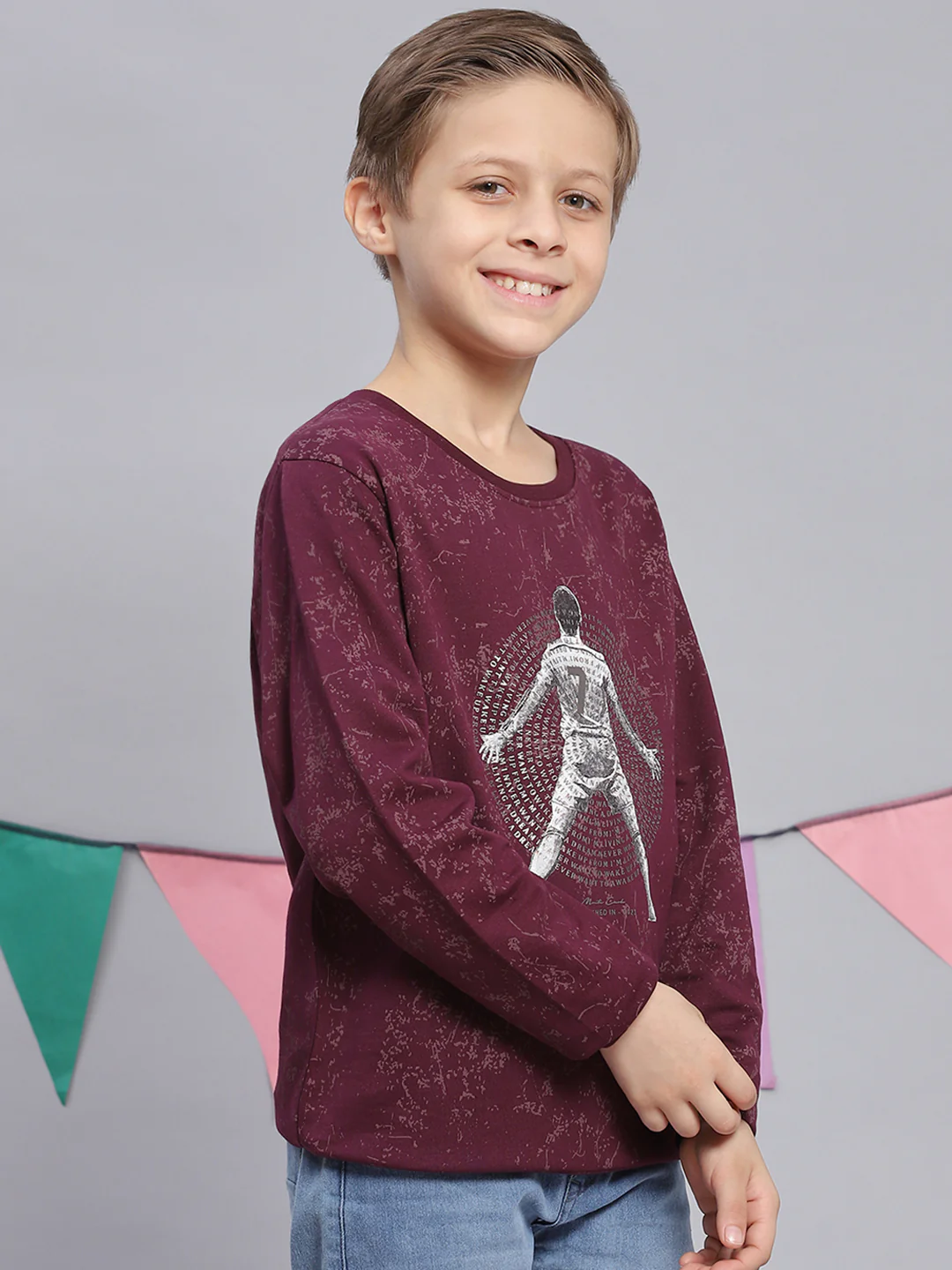 Boys Purple Printed Round Neck Full Sleeve Sweatshirt - Image 4