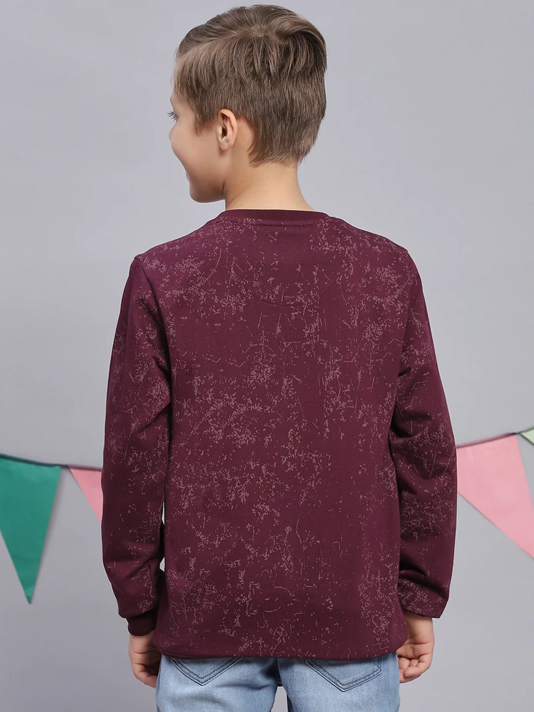 Boys Purple Printed Round Neck Full Sleeve Sweatshirt - Image 5