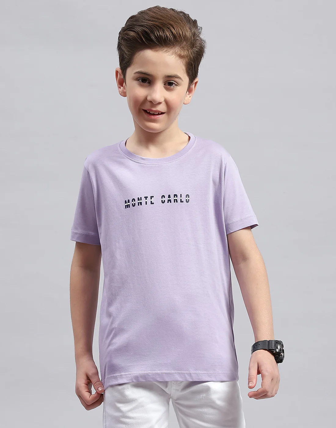 Boys Purple Printed Round Neck Half Sleeve T-Shirt - Image 2