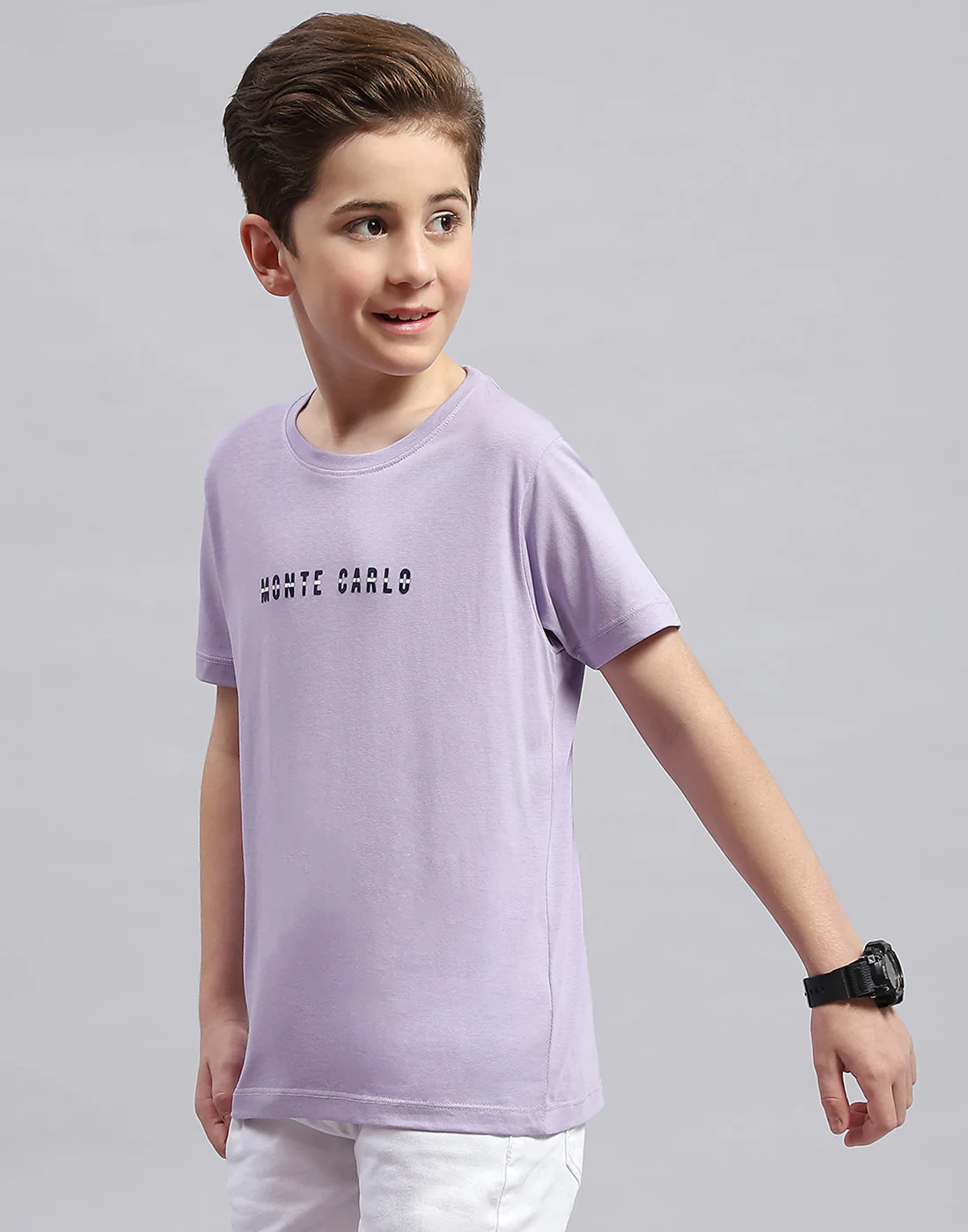 Boys Purple Printed Round Neck Half Sleeve T-Shirt - Image 3