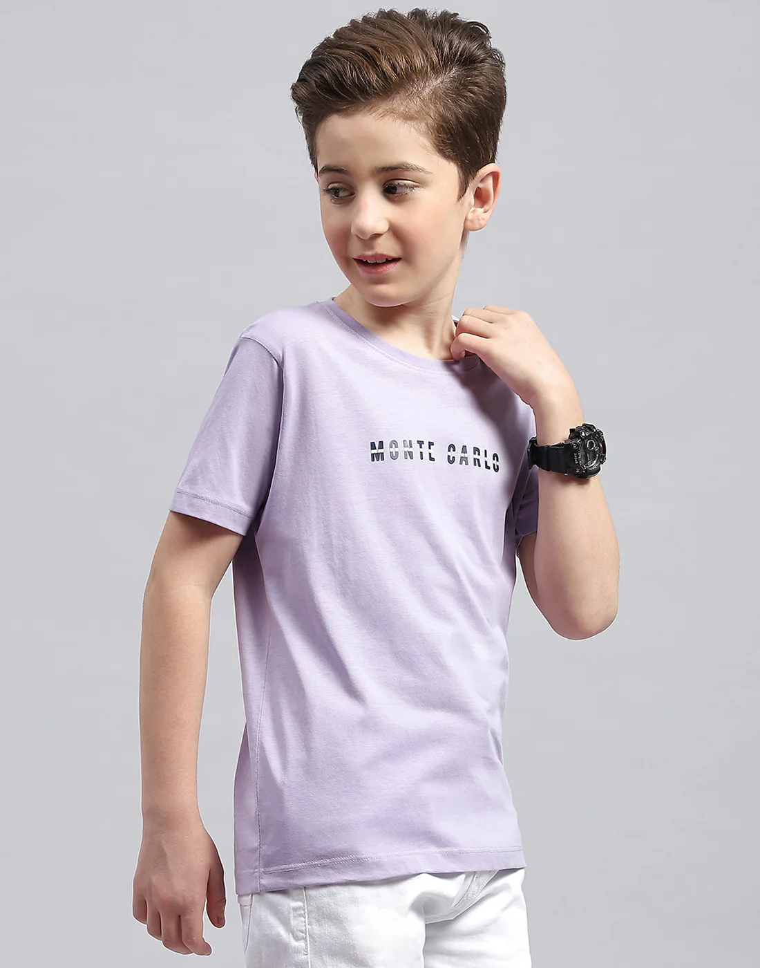 Boys Purple Printed Round Neck Half Sleeve T-Shirt - Image 4
