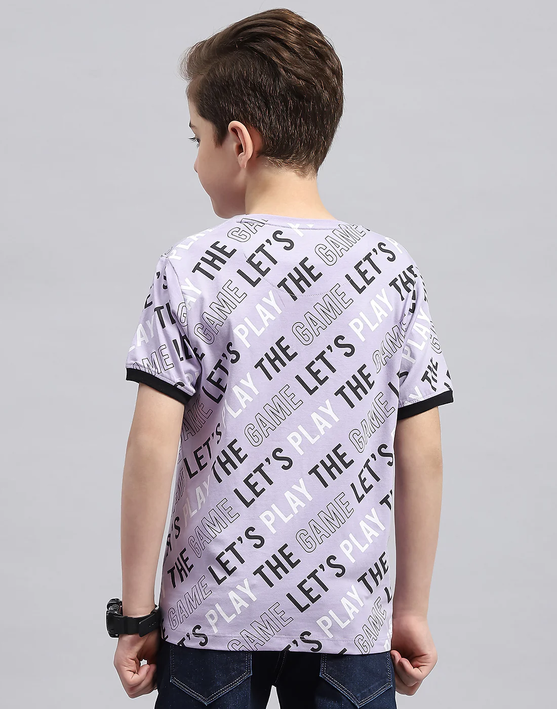 Boys Purple Printed Round Neck Half Sleeve T-Shirt - Image 5