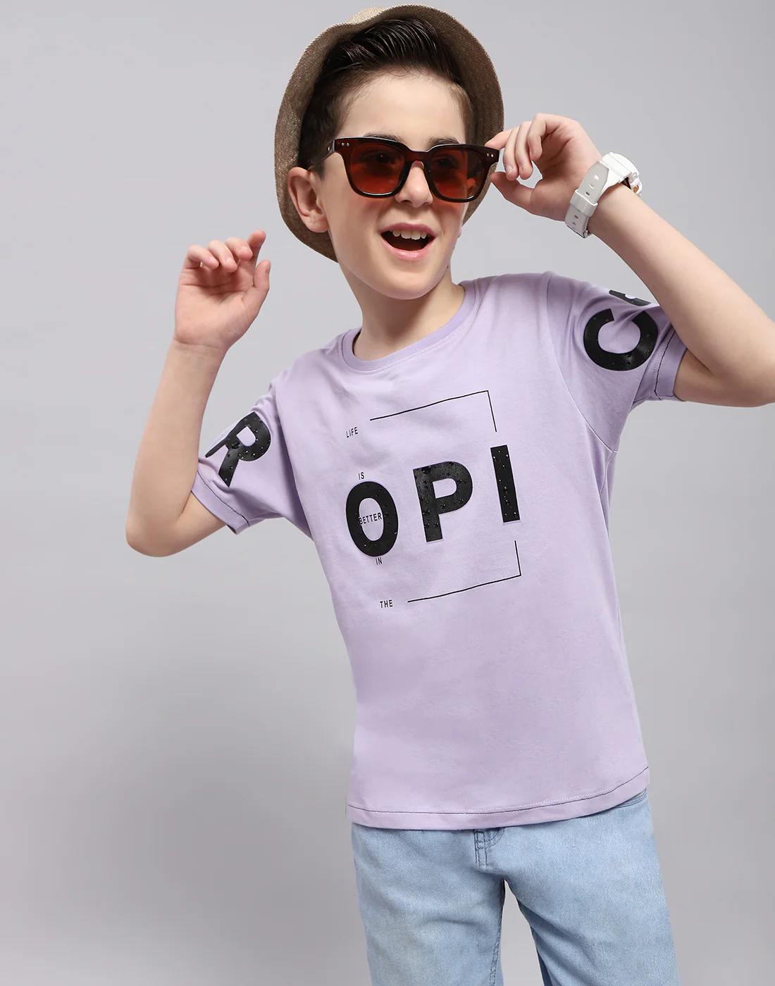 Boys Purple Printed Round Neck Half Sleeve T-Shirt - Image 6