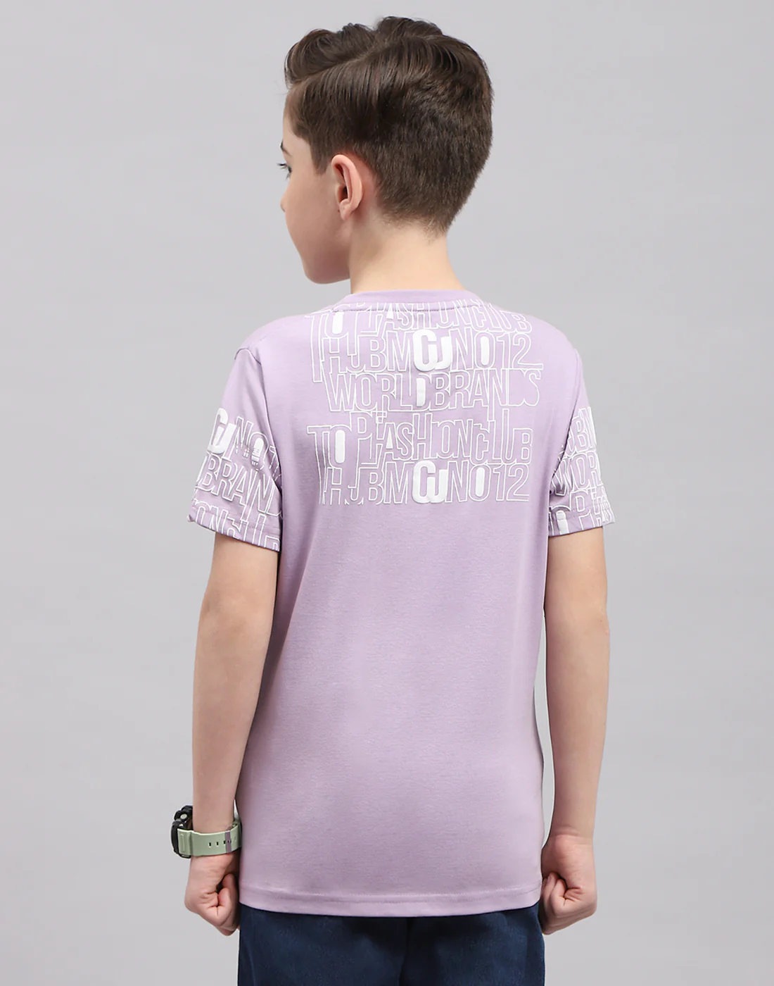 Boys Purple Printed Round Neck Half Sleeve T-Shirt - Image 5