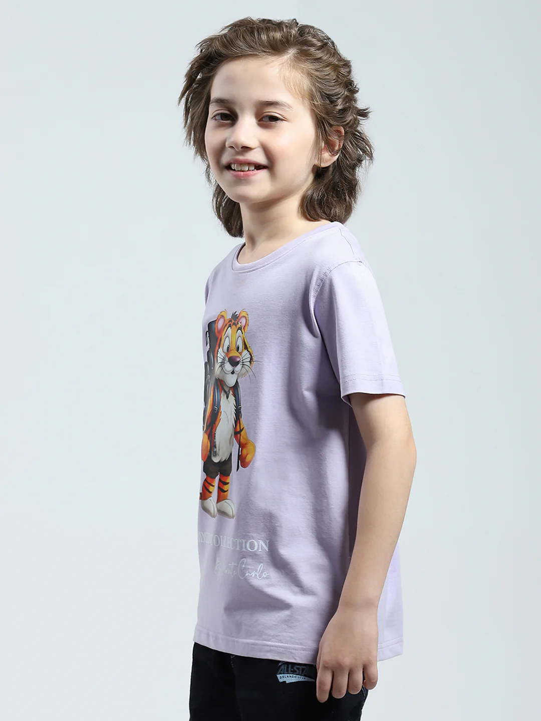 Boys Purple Printed Round Neck Half Sleeve T-Shirt - Image 3