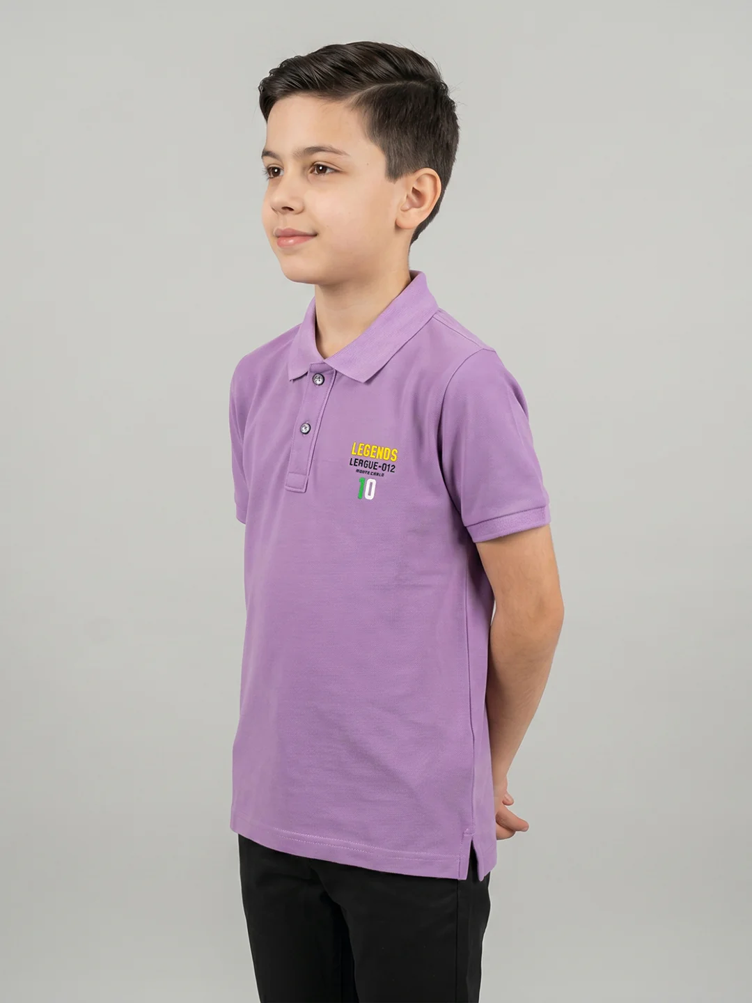Boys Purple Solid Collar Half Sleeve T-Shirt - Image 3
