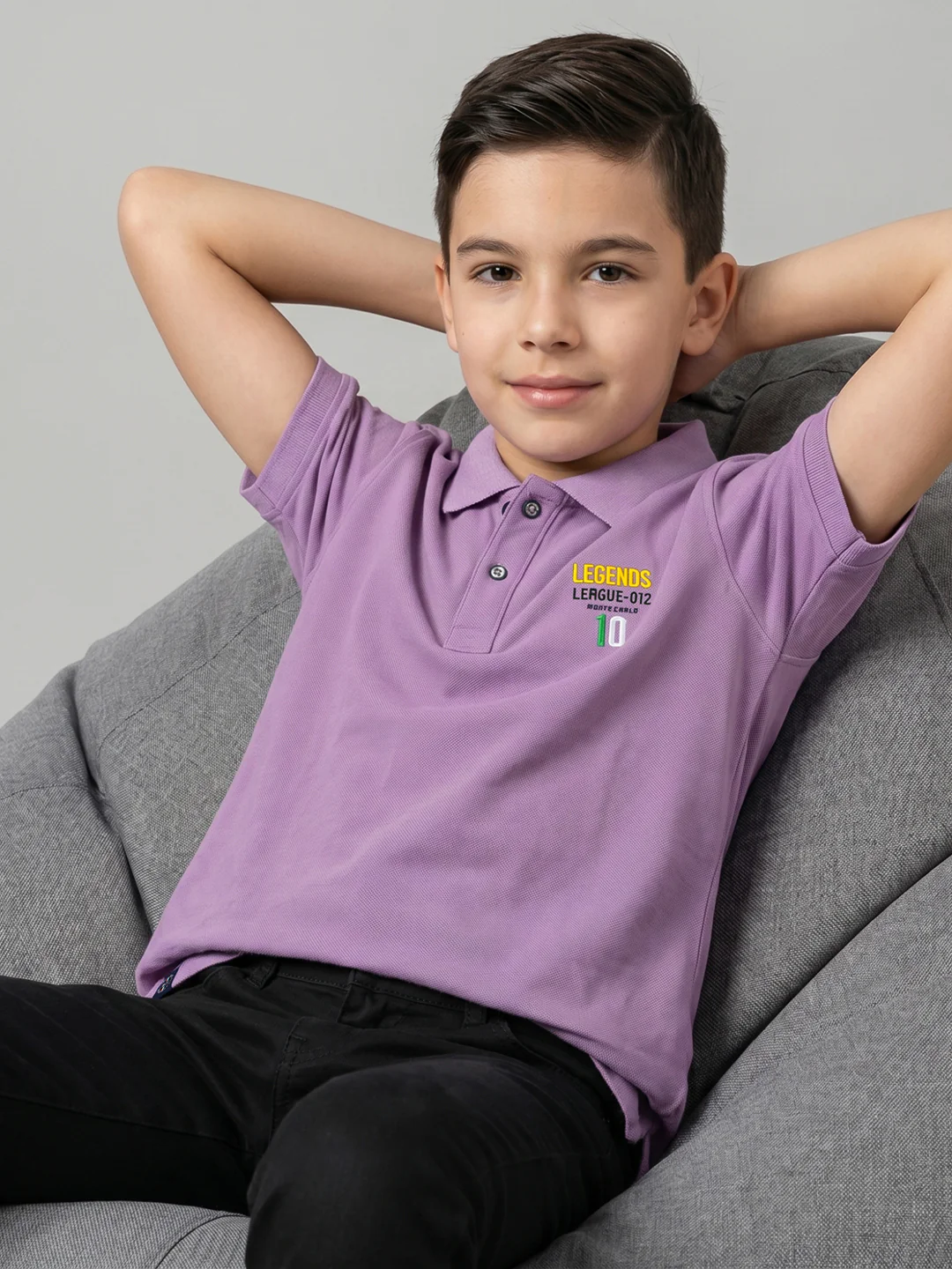 Boys Purple Solid Collar Half Sleeve T-Shirt - Image 5