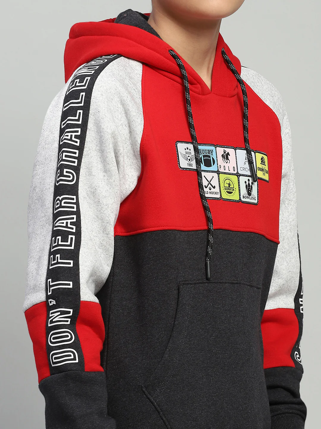 Boys Red & Grey Printed Hooded Full Sleeve Tracksuit - Image 6