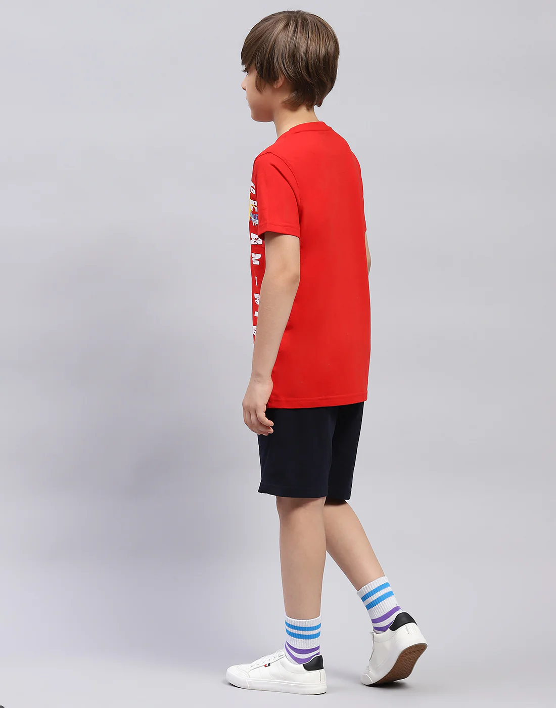 Boys Red & Navy Blue Printed Round Neck Half Sleeve Bermuda Set - Image 5