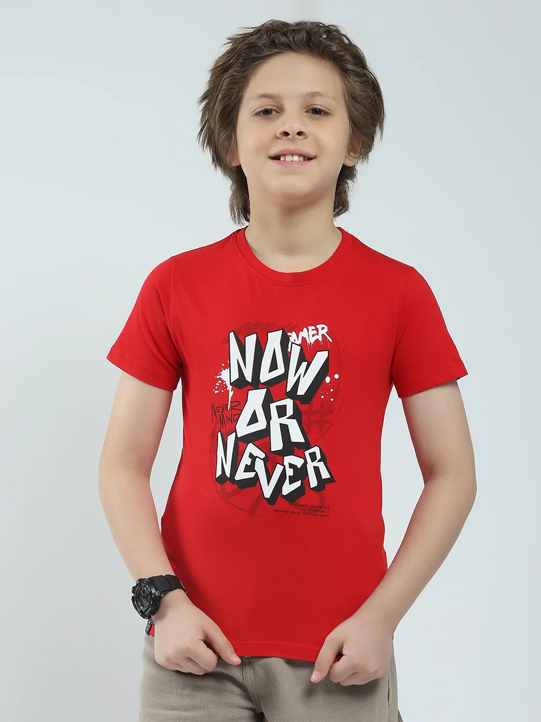 Boys Red & Off White Printed Round Neck Half Sleeve T-Shirt (Pack of 2) - Image 3