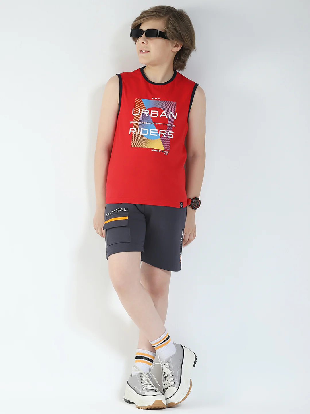 Boys Red & Off White Printed Round Neck Sleeveless T-Shirt (Pack of 2) - Image 2