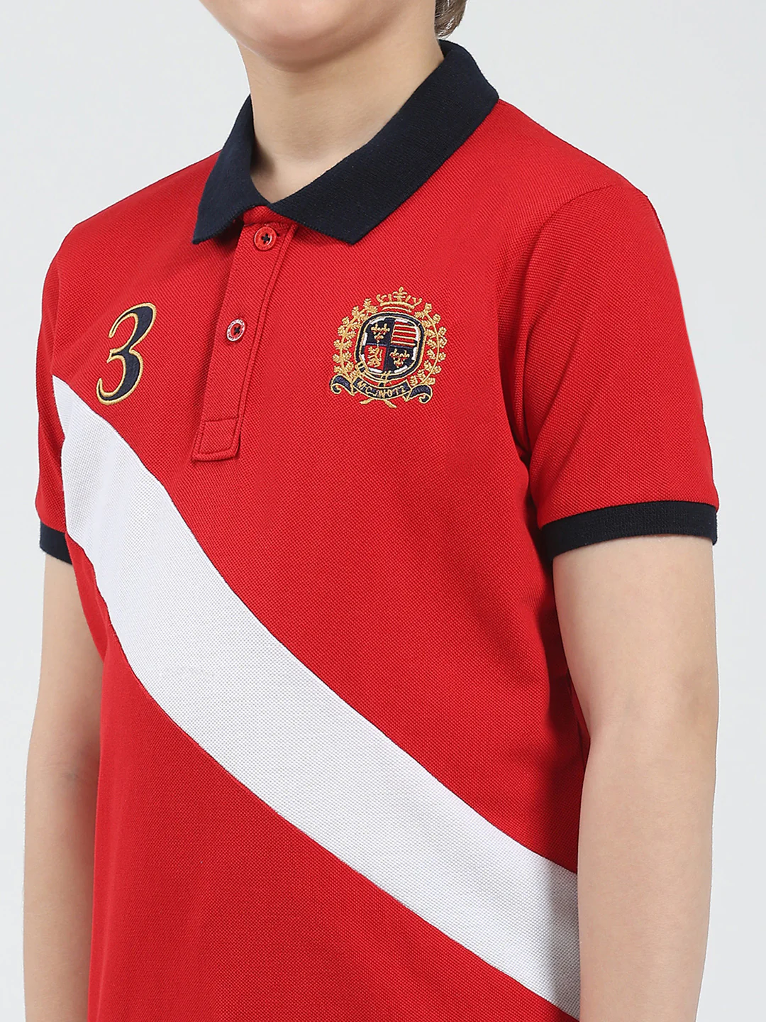 Boys Red Printed Collar Half Sleeve T-Shirt - Image 7