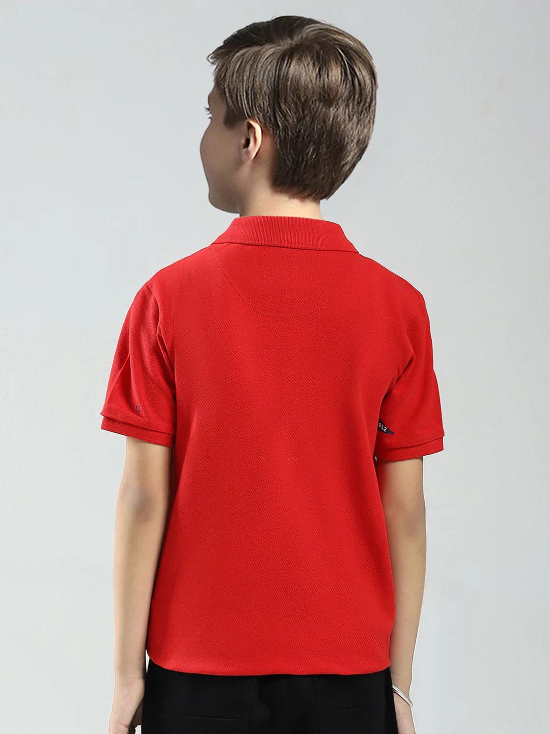 Boys Red Printed Collar Half Sleeve T-Shirt - Image 5