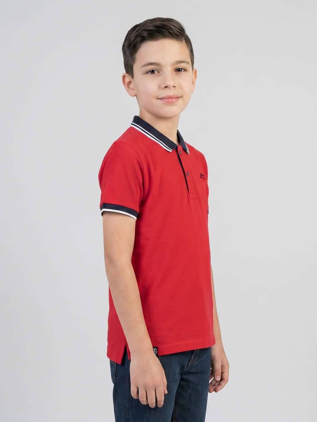 Boys Red Printed Collar Half Sleeve T-Shirt - Image 2