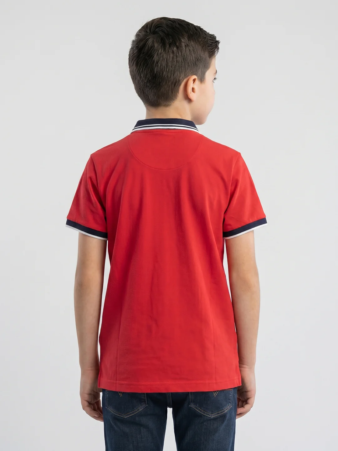 Boys Red Printed Collar Half Sleeve T-Shirt - Image 4