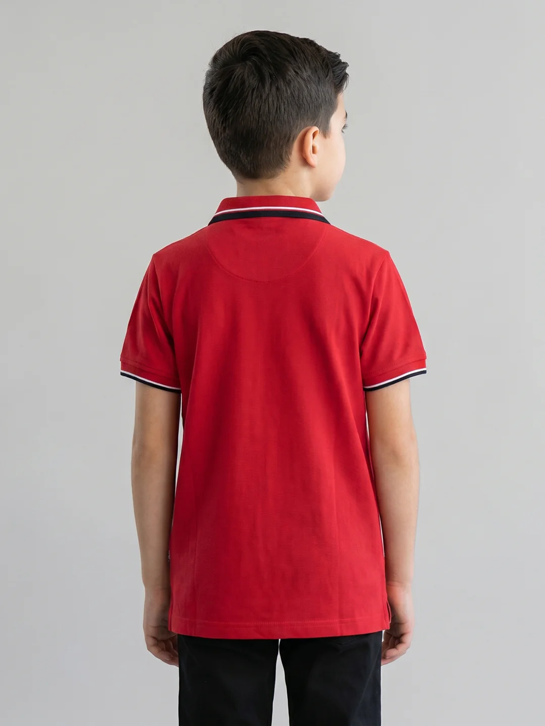 Boys Red Printed Collar Half Sleeve T-Shirt - Image 3