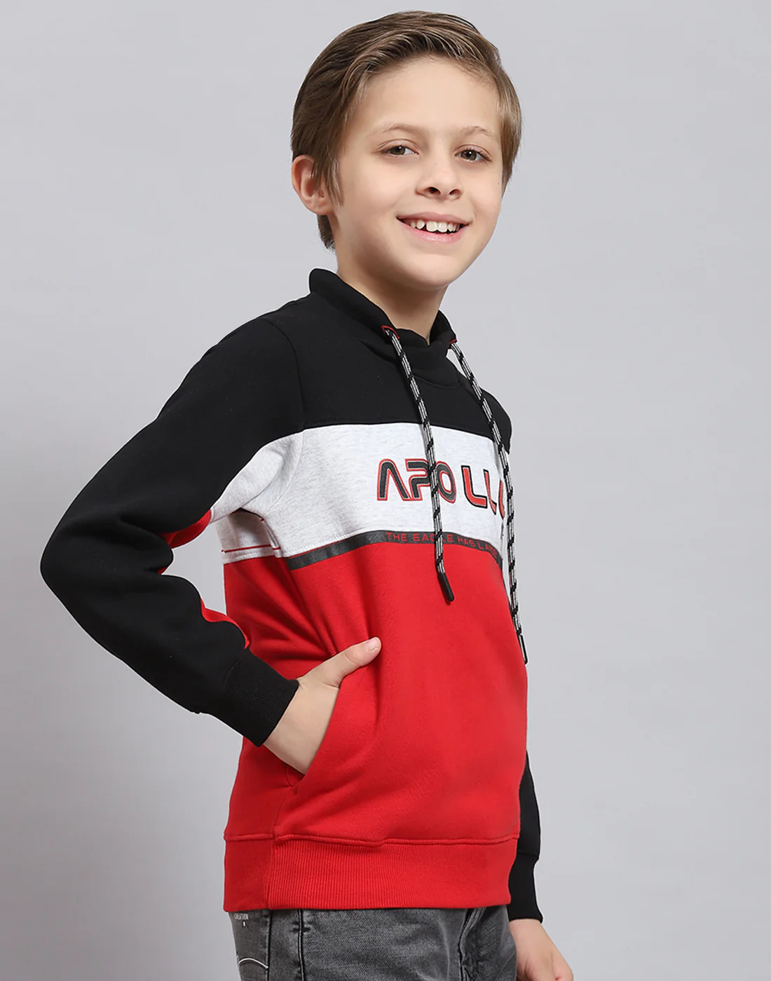 Boys Red Printed F Neck Full Sleeve Sweatshirt - Image 4