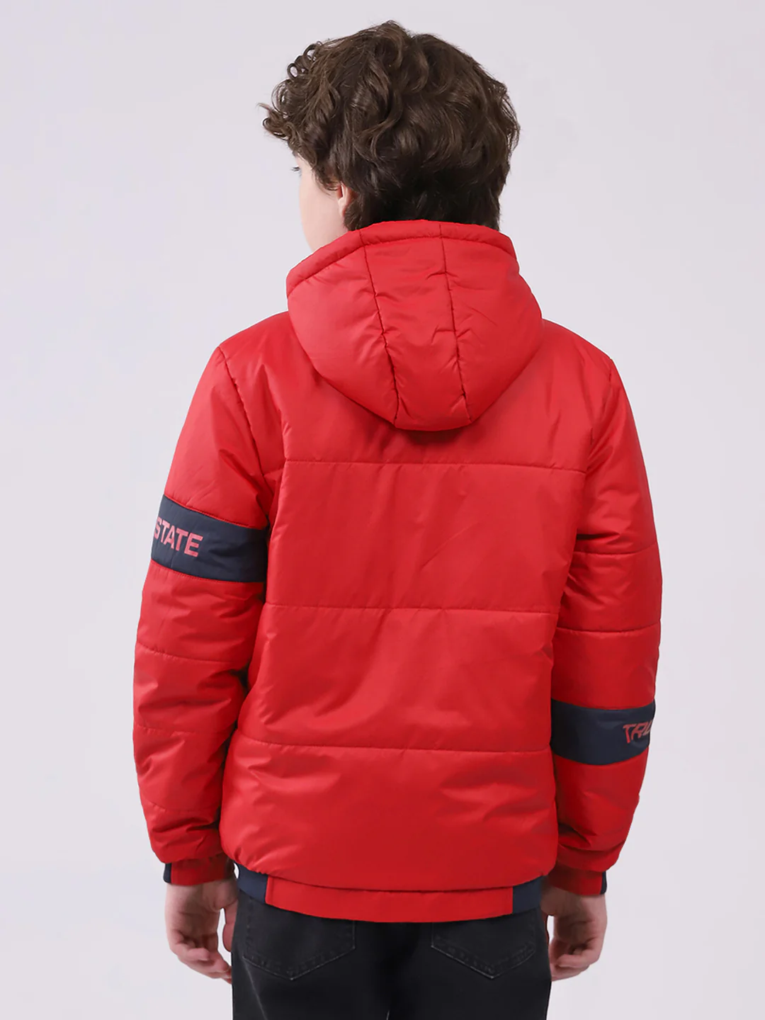 Boys Red Printed Hooded Full Sleeve Boys Jacket - Image 5