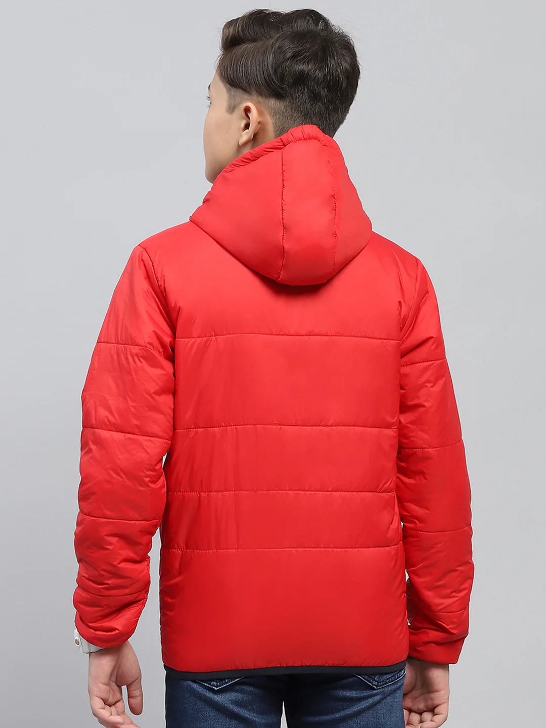 Boys Red Printed Hooded Full Sleeve Jacket - Image 5
