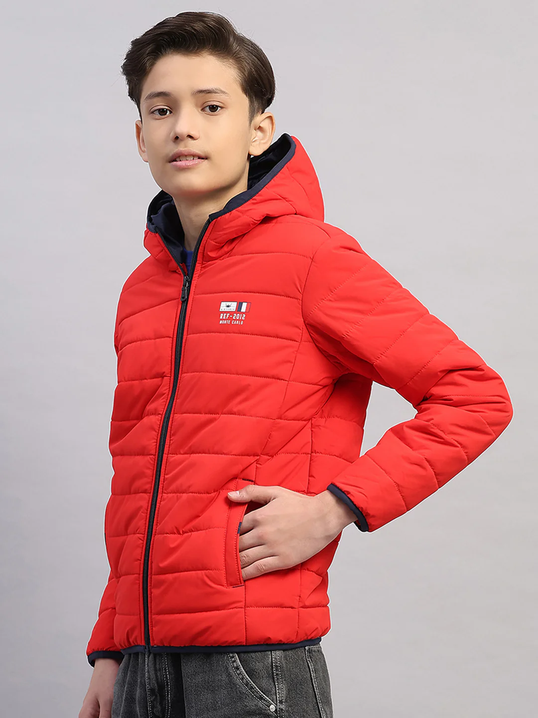 Boys Red Printed Hooded Full Sleeve Jacket - Image 3