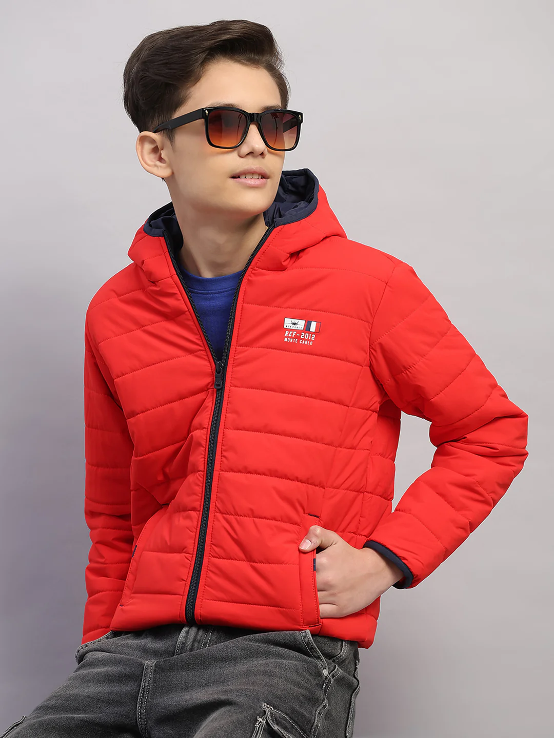 Boys Red Printed Hooded Full Sleeve Jacket - Image 6