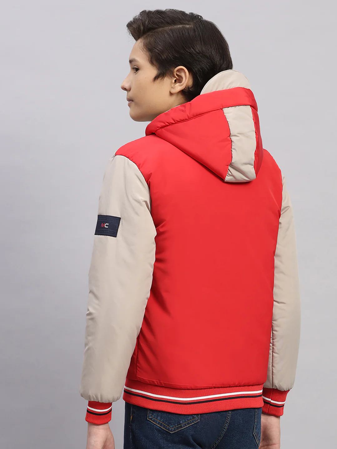 Boys Red Printed Hooded Full Sleeve Jacket - Image 5